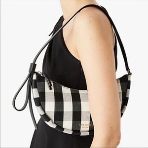 KATE SPADE smile gingham purse baguette black white NEW